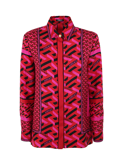 Shop Versace Twill Silk Formal Shirt In Parade Red Fuxia