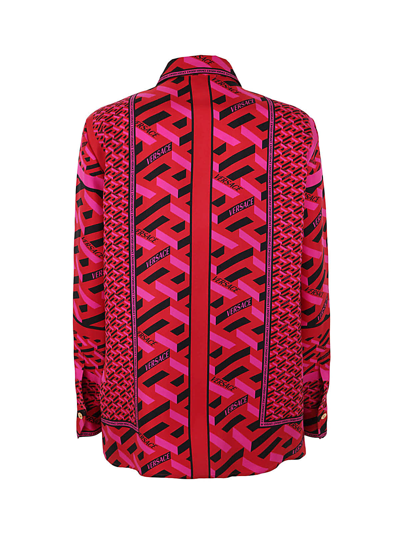 Shop Versace Twill Silk Formal Shirt In Parade Red Fuxia