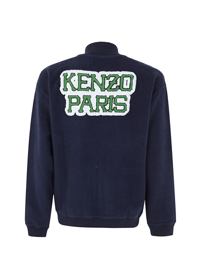 Varsity Logo Patch Cotton Fleece Bomber Jacket In Midnight Blue