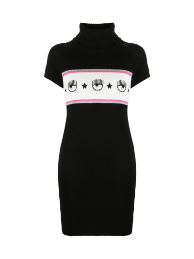 Shop Chiara Ferragni Maxilogo Short Sleeve Mini Dress In Black