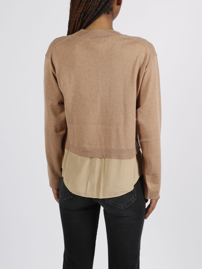 Shop See By Chloé Silk Insert Sweater In Brown