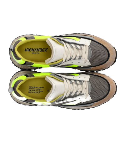 Shop Hidnander Threedome.zero Grey Fluo Yellow Sneaker In Beige