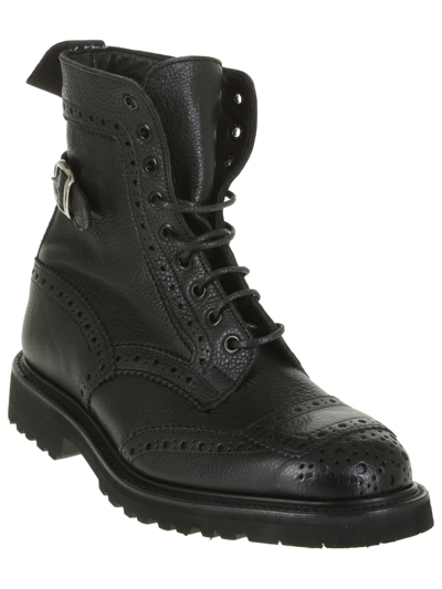 Tricker's Rugged Black Leather Boots With Brogue Detailing In Multi
