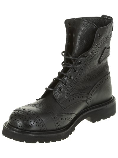 Tricker's Rugged Black Leather Boots With Brogue Detailing In Multi