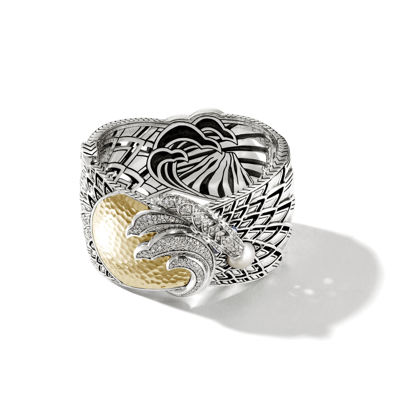 Shop John Hardy Legends Naga Pavé Pearl Bangle Bracelet In Sterling Silver & Gold