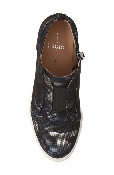 Shop Linea Paolo Felicia Wedge Sneaker In Blue/ Black/ Grey Camo Fabric