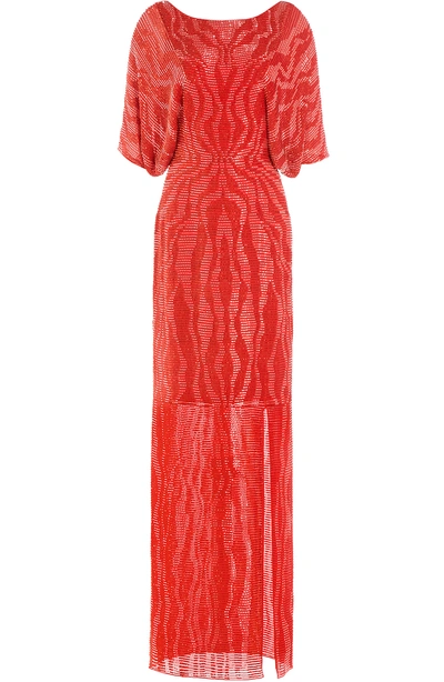 Jenny Packham Bead And Sequin Embellished Floor Length Silk Gown In Red