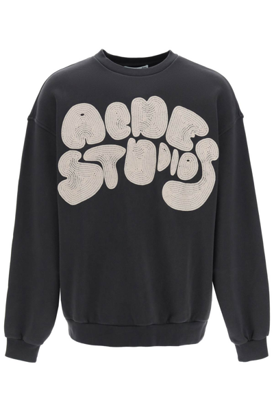 Shop Acne Studios Oversized Sweatshirt With Embroidered Logo In Grey