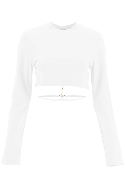 Shop Jacquemus 'le Tshirt Pino' Long Sleeve Crop Top In White