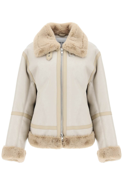 Shop Stand Studio 'raina' Faux Leather Jacket With Eco Fur Trims In Beige