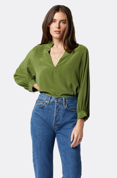 Shop Joie Perci Long Sleeve Silk Top In Green