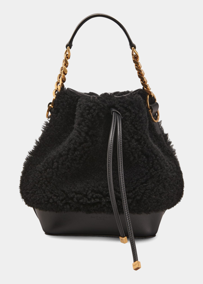 Shop Saint Laurent Small Bucket Bag In Shearling And Leather In Black