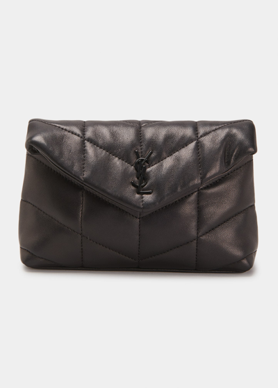 Shop Saint Laurent Lou Puffer Ysl Pouch In Quilted Leather In Nero