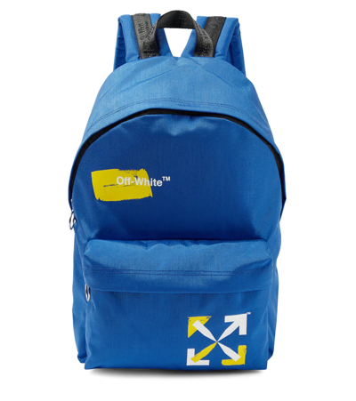 Shop Off-white Logo Kids Backpack In Blue Yellow