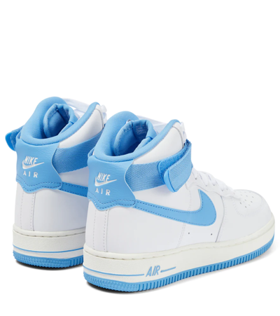 Shop Nike Air Force 1 High-top Leather Sneakers In White/university Blue-sail