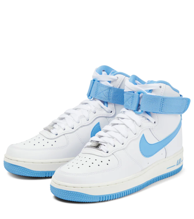 Shop Nike Air Force 1 High-top Leather Sneakers In White/university Blue-sail