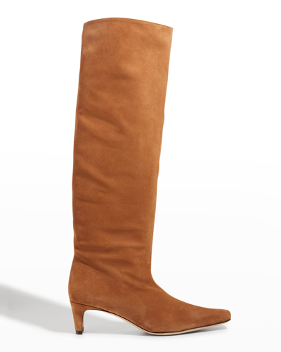Shop Staud Wally Suede Patchwork Tall Boots In Tan