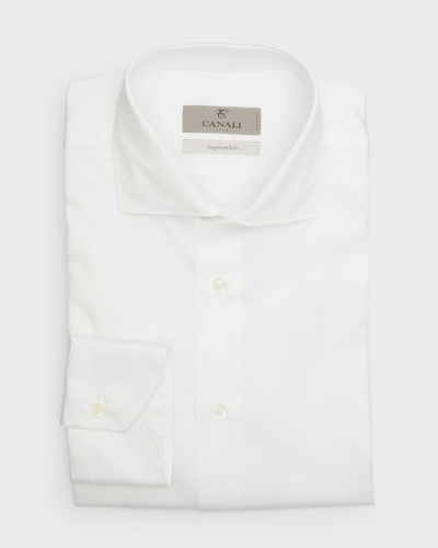 Shop Canali Men's Textured Solid Dress Shirt In White