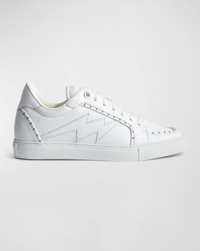 Shop Zadig & Voltaire Studded Leather Low-top Sneakers In Blanc