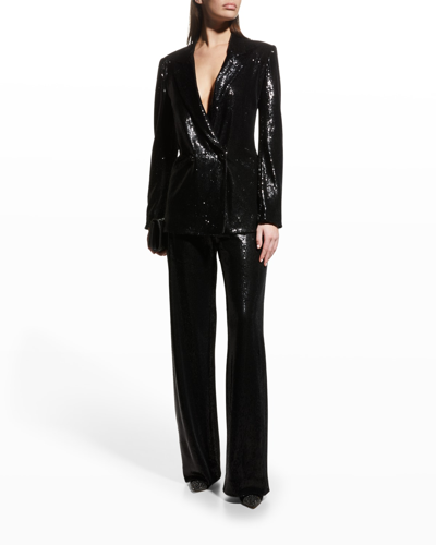 Shop Emporio Armani Snap-front Sequin Blazer In Black