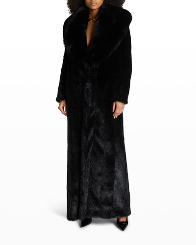 Shop Saint Laurent Long Faux Fur Coat In Nero