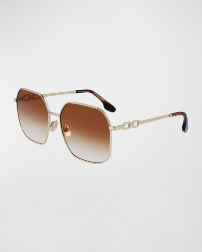 Shop Victoria Beckham Chain Square Metal Sunglasses In Gold/honey