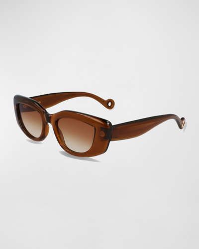 Shop Lanvin Daisy Chunky Rectangle Sunglasses In Caramel