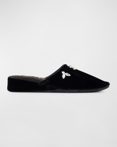 Shop Patricia Green Lucille Crystal-embellished Velvet Slippers In Black