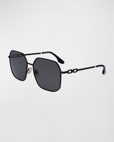 Shop Victoria Beckham Chain Square Metal Sunglasses In Black