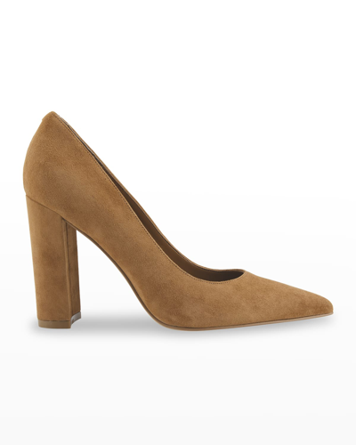 Shop Marc Fisher Ltd Abilene Leather Block-heel Pumps In Medium Natural