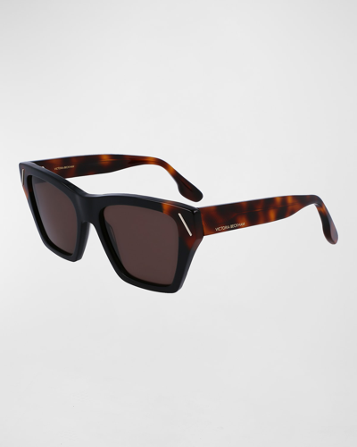 Shop Victoria Beckham Classic V Modified Square Acetate Sunglasses In Black