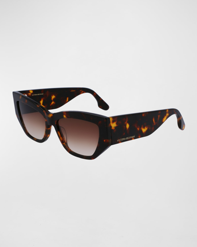 Victoria Beckham Sculptural Boxy Acetate Cat-eye Sunglasses In Dark Havana