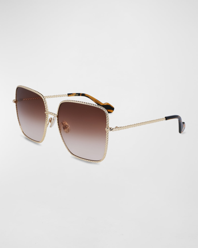 Shop Lanvin Babe Oversized Square Twisted Metal Sunglasses In Gold/gradient Bro