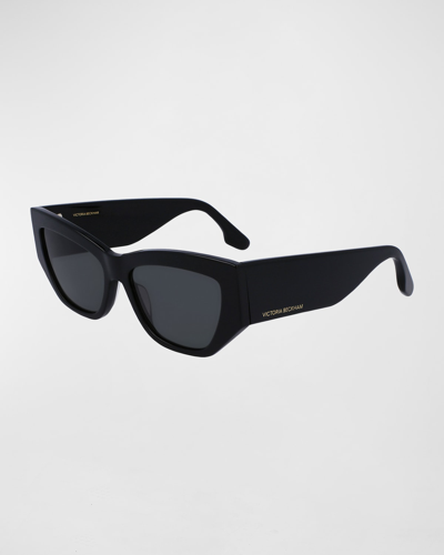 Shop Victoria Beckham Sculptural Boxy Acetate Cat-eye Sunglasses In Black