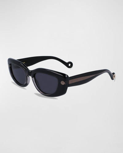 Shop Lanvin Daisy Chunky Rectangle Sunglasses In Dark Grey
