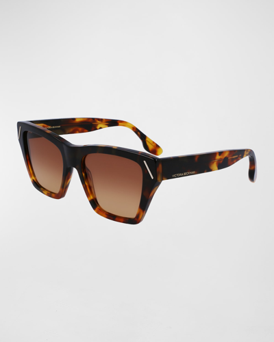 Shop Victoria Beckham Classic V Modified Square Acetate Sunglasses In Dark Havana Fade