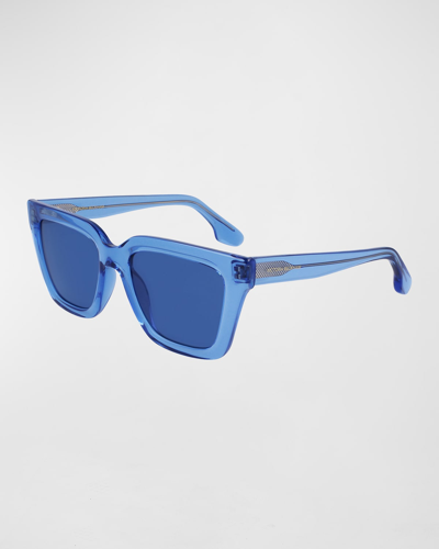 Shop Victoria Beckham Logo Square Acetate Sunglasses In Teal Blue