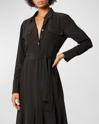 Shop Equipment Lenora Godet Silk Shirtdress In True Black
