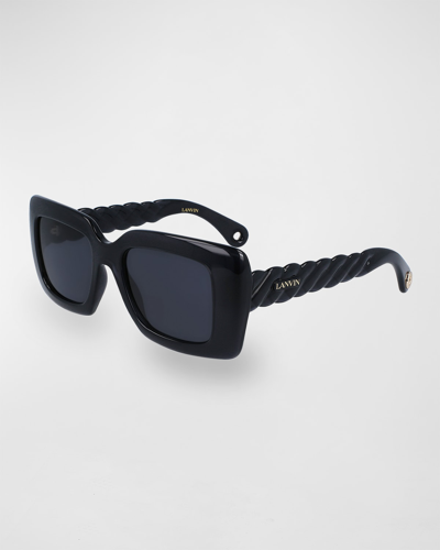 Shop Lanvin Babe Twisted Rectangle Plastic Sunglasses In Dark Grey
