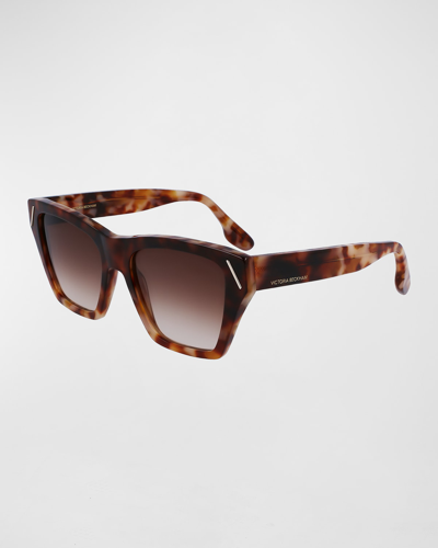 Shop Victoria Beckham Classic V Modified Square Acetate Sunglasses In Light Havana Fade