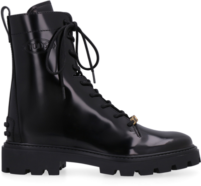 Shop Tod's Leather Combat Boots In Black