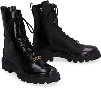 Shop Tod's Leather Combat Boots In Black