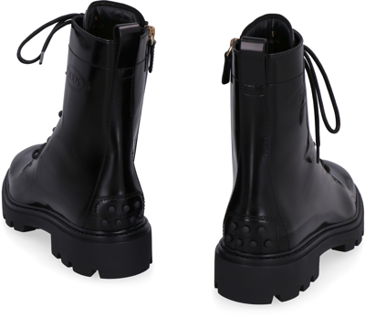 Shop Tod's Leather Combat Boots In Black