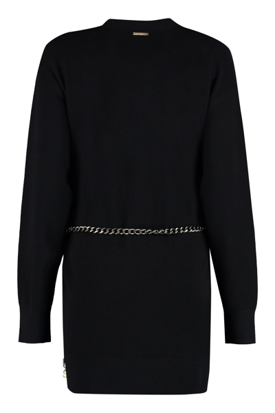 Shop Michael Michael Kors Belted Wool Cardigan In Black