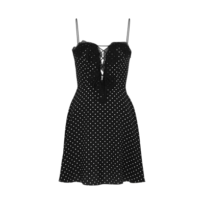 Shop Alessandra Rich Black Polka-dot Silk Mini Dress In Black And White