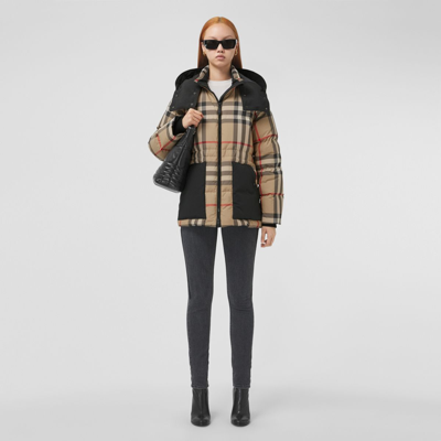 Shop Burberry Check Puffer Jacket In Archive Beige