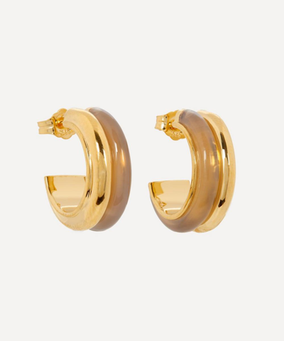 By Pariah 14ct Gold Plated Vermeil Silver Grey Agate Double Hoop Earrings In Multi