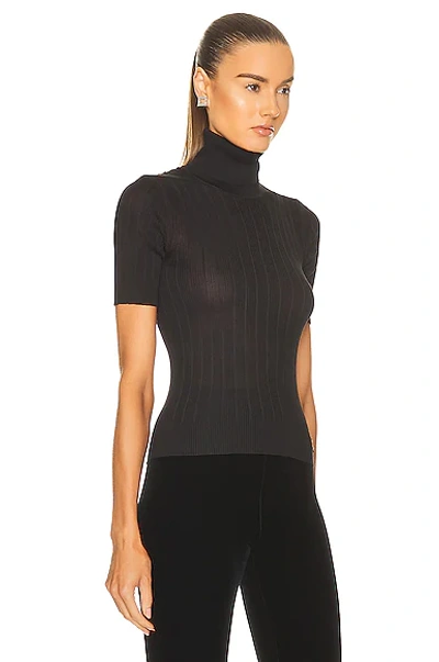 Saint Laurent Rib Short-sleeve Silk Turtleneck Sweater In Noir