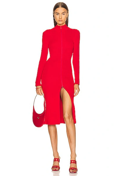Loewe Zip-up Wool-blend Midi Dress In Vermillion