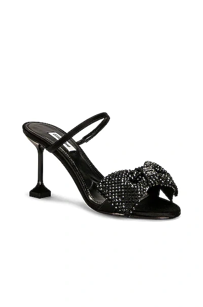 Miu Miu Shimmery Bow Mule Sandals In Nero